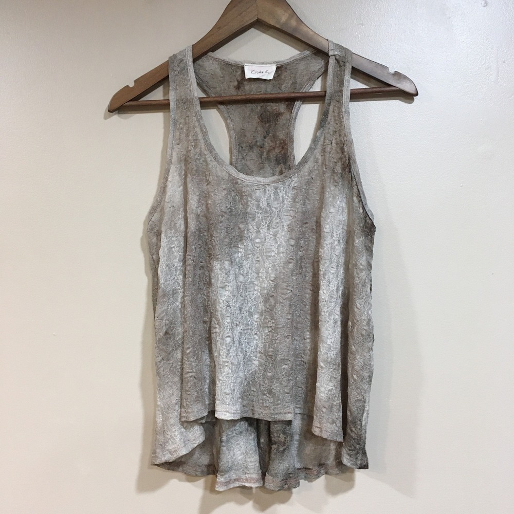 Crystal K Mesh Racerback High Low Tank Top Womens S Brown Minimalist Grunge Goth